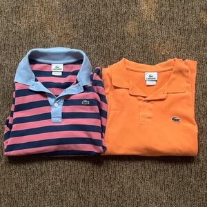 2 Lacoste Men's Medium (4) Dress Shirts -Blue Pink- and -Orange-